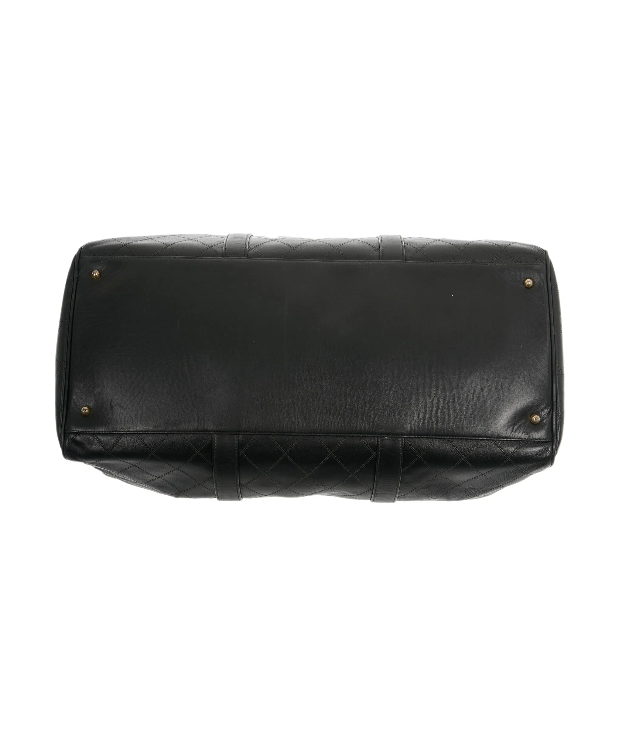 CHANEL Bicolore Boston Bag Leather Black Gold CC Auth 93331 DBXS1649