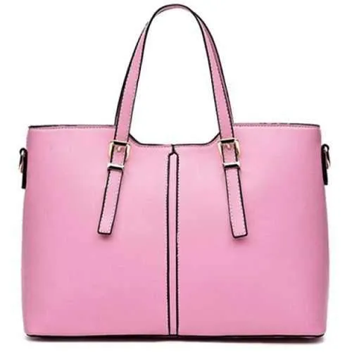 Concise Solid Color and Buckles Design Tote Bag For Women - Pink