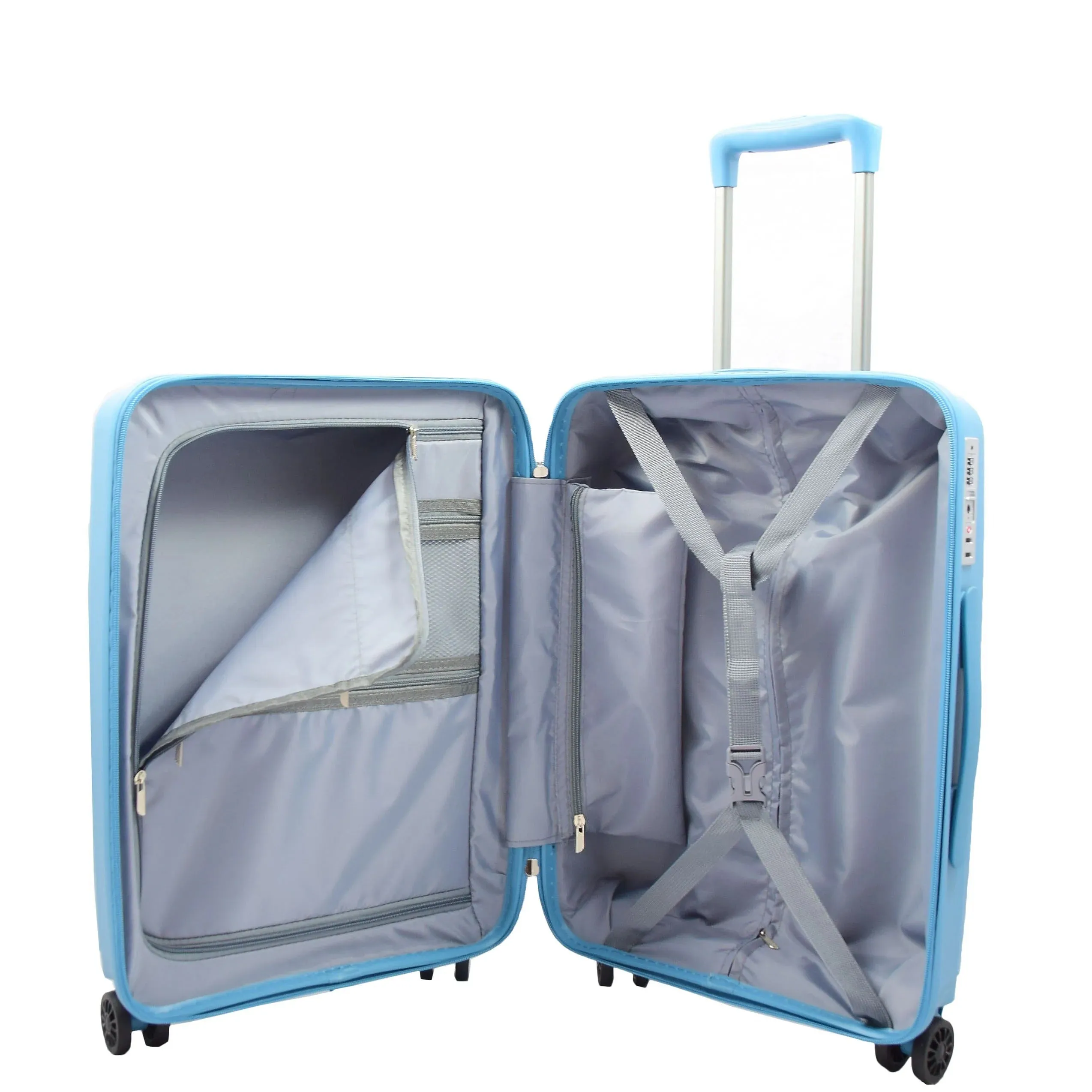 DR525 Expandable Hard Shell PP Luggage Travel Suitcase Bags with 4 Wheels Blue