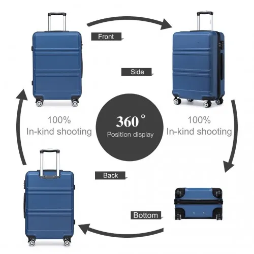 Kono ABS Sculpted Horizontal Design 24 Inch Suitcase - Navy Blue | Lightweight & Durable Travel Luggage