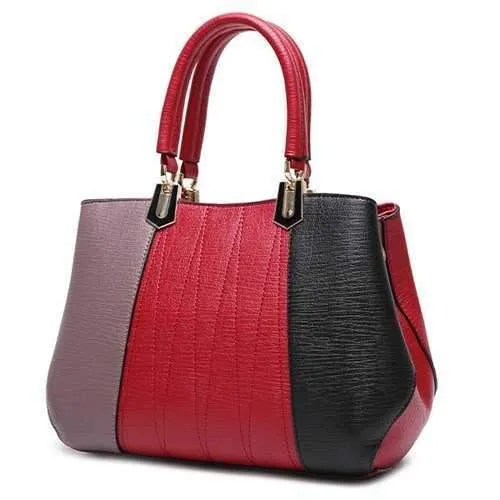 Metal Color Spliced Stitching Tote Bag - Red