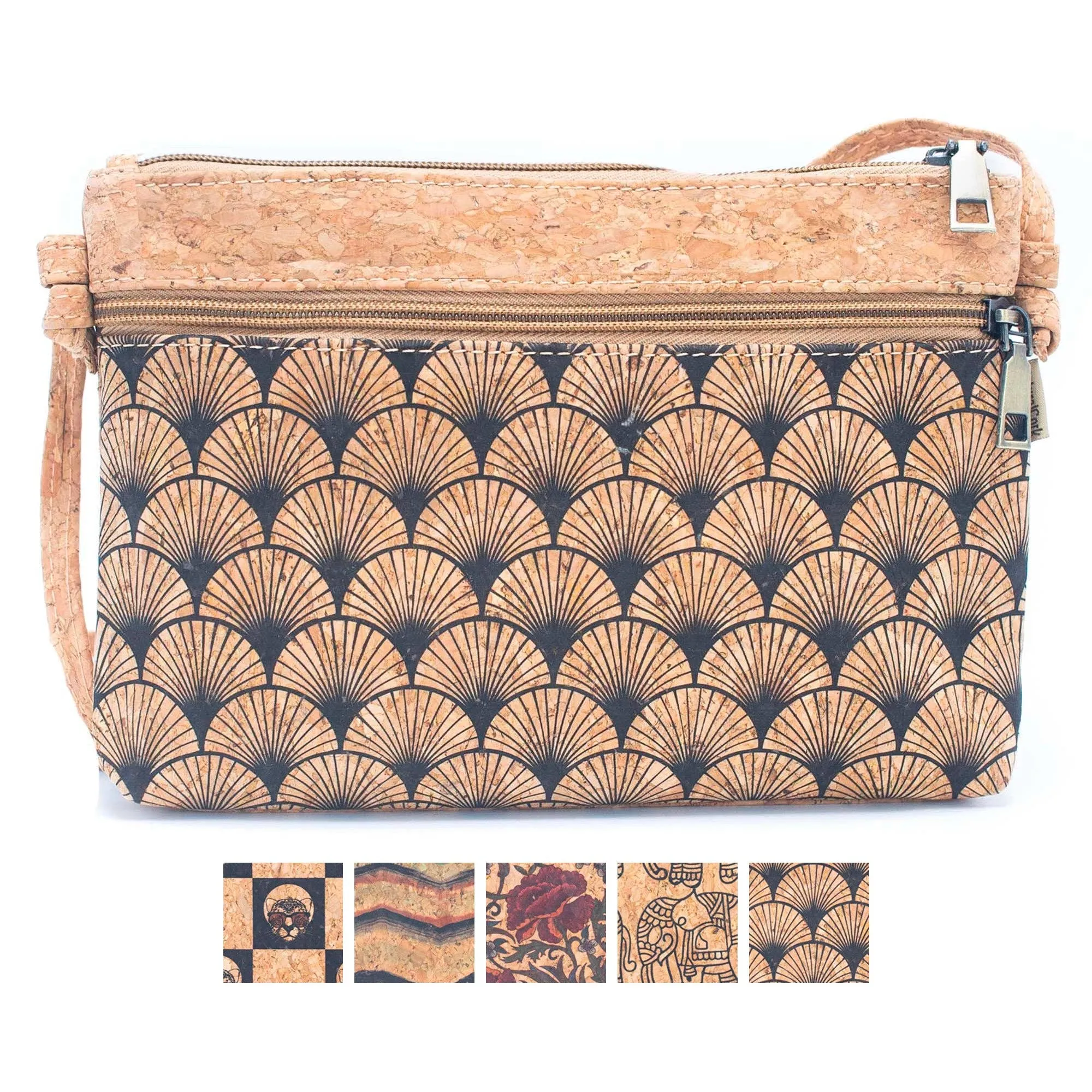 Patterned Cork Crossbody: Compact & Stylish