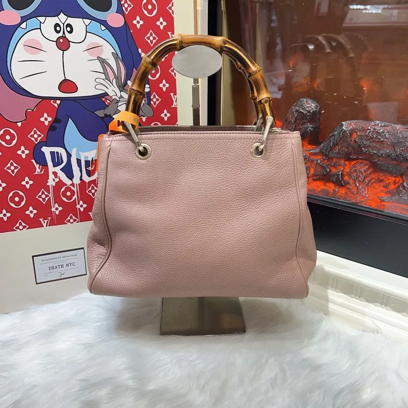 Preloved Gucci Bamboo Handle Bag in Taupe Leather, Top Handle Bag