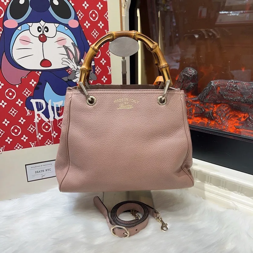 Preloved Gucci Bamboo Handle Bag in Taupe Leather, Top Handle Bag