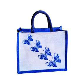 Printed Jute Handbag Butterfly - Royal Blue Regular