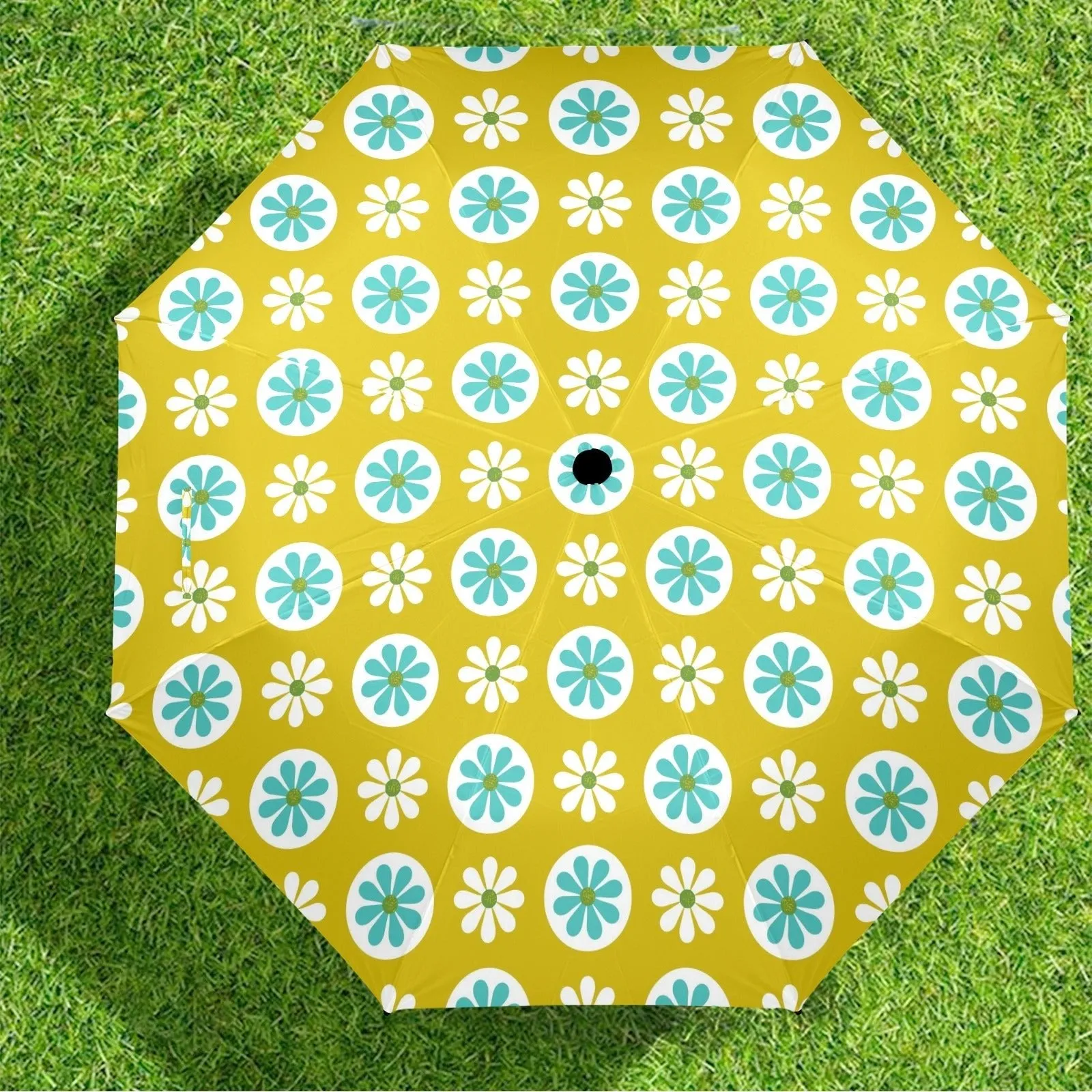Retro 60s Flower Power Mod Daisy Umbrella, Mid Century Modern Rain Gear