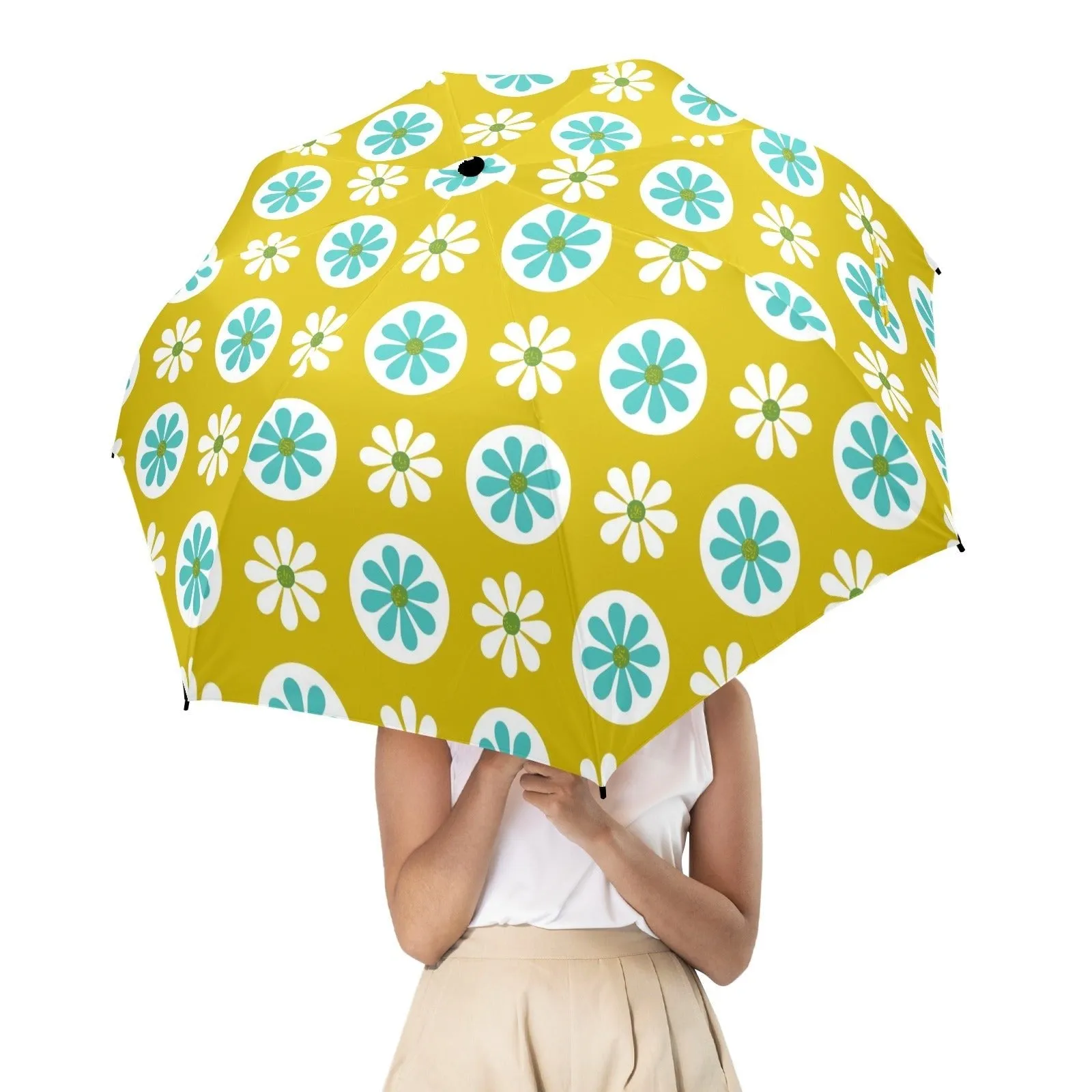 Retro 60s Flower Power Mod Daisy Umbrella, Mid Century Modern Rain Gear