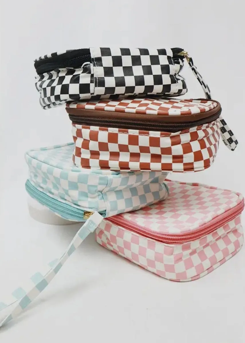 Square Checkered Cosmetic Travel Bags