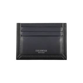 Tommy Hilfiger Sleek Blue Leather Card Holder with Contrast Detail